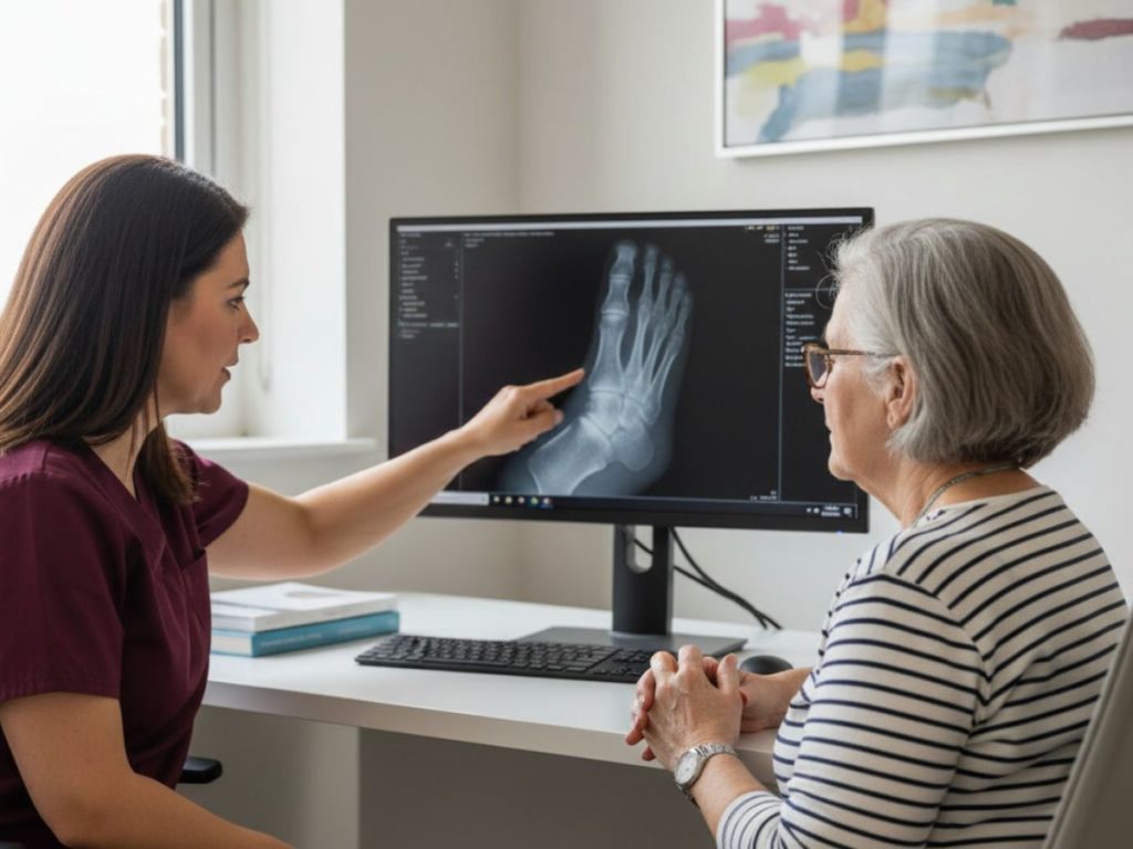 Understanding Foot and Ankle Pain: Why Diagnosis Comes Before Treatment dr ros miller consultation explaining x ray foot