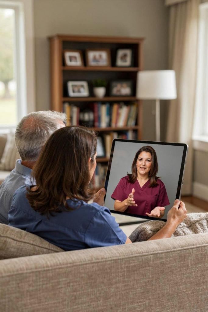Couple having a telemedicne consultation with Dr Ros Miller